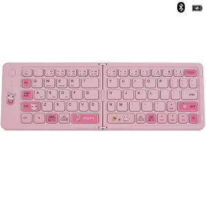 Three Bluetooth Wireless Folding Keyboard 67 Keys Cute Style Rechargeable Wireless Folding Keyboard for Windows/IOS/Android