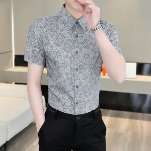 HENGYUANXIANG | Hengyuanxiang Summer New Ice Silk Thin Short Sleeve Shirt Mens Handsome High-end Half Sleeve Slim Floral Shirt Male Polyester Fiber