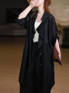 XIAOER | Windbreaker Style Shirt Fine Tencel 6% Linen Asymmetric Placket