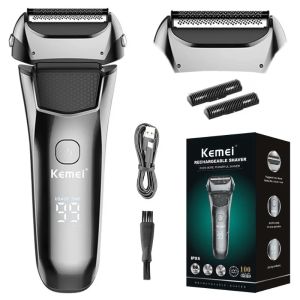 Kemei | Kemei 8512 Washable Wet & Dry Electric Shaver for Men Face Beard Electric Razor Rechargeable Head Bald 3-Blade Shaving Machine