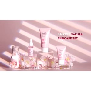 LAIKOU Japan Sakura 3pcs Skincare Set Foam Cleanser Moisturizing Brighten Skin Tone Cleanser Serum Essence Cream Set