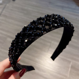 2024 Internet Hot New Elegant Fancy Deep Black Color Headband Elegant Socialite Crystal Headband Stylish Hair Accessories Women