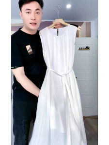 Summer New French Vintage Design Slimming White Sleeveless Dress Elegant Ladylike Waist-Cinching Fashionable Commute Style