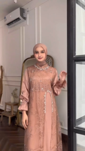 Marsya Dress Inner Silk + Outer Brokat Mix Payet Baju Kondangan Mewah Remaja Dewasa Terbaru 2025
