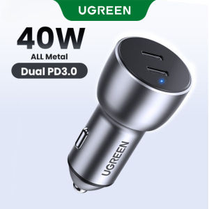 UGREEN 20W Car Dual PD TYPE C Fast Charger Up to 2.5x Faster Aluminum Case Suitable for Tomtom SatNav iPhone 16 15 14 Pro Max iPhone 15 14 Plus iPhone 12 11 Pro Max /IPad Pro 2018/Huawei P30 Pro/Redmi Note 7/Nintendo Switch Ipad Pro 2021
