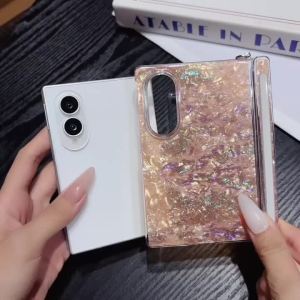 szhaiyu | For Samsung Galaxy Z Fold 8 Z Fold8 Wide Shockproof Case With Colorful Aurora Shell Pattern Magnetic Central Hinge Protection