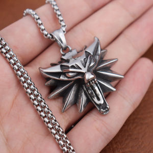 Stainless Steel Wizard 3 Wolf Head Mens Pendant Retro Medieval Geralt of Rivia Necklace Trendy Viking Witcher Jewelry Wholesale