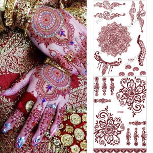 Mehndi Design Brown Henna Tattoos for Women Flower Mandala Sticker for Hand Waterproof Tattoo Fake Hena Tatoo