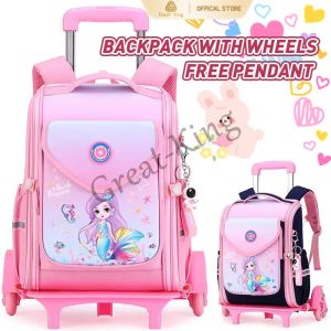 waterproof School Bags for Kids Girls Rolling luggage Backpack Wheeled Bag kids Trolley schoolbag girls large capacity backpack trolley bag for kids girls unicorn bags for girls kids bag for kids girl with wheels