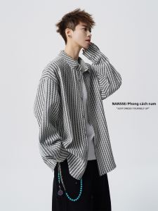 NANSSE | Áo Sơ Mi Dài Tay Nút Cá Sấu Phong Cách Mỹ