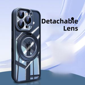 Detachable Lens Film Compatible with Apple 16Promax iPhone15pro Case with 360 Rotating Magnetic Stand Simple Transparent Protective Cover for Men And Women plus Models