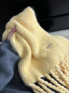 Yellow Woolen Scarf Womens Neck Warmer Pure Color Autumn Winter Fashionable Atmosphere Feeling Shawl Outerwear Protection 2024 New