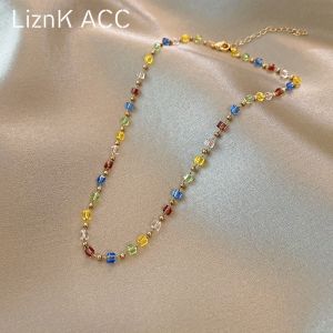 Colorful Crystal Hip Hop Minimalist Womens Necklace Luxury Small Audience 2021 New Ins Cold Style Clavicle Chain Alloy Gold Plated