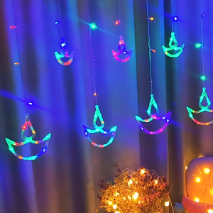 LED 3.5m Festival Waterproof Decor Diya Curtain Light 8 Modes Hari Raya Aidilfitri String Lampu Curtain Diwali Birthday Lamp teratai Light