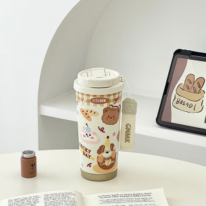 Cốc Cà Phê Bằng Gốm Sứ Giữ Nhiệt Cốc Nước Di Động Dễ Thương Cho Phụ Nữ Cốc Đựng Nước Có Van Nắp Kép Có Ống Hút Thiết Kế Dễ Thương