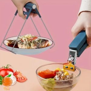 Miumiu Anti-Scalding Stainless Steel Hot Plate Gripper Lifter Tongs Bowl Clip Holder Silicone Oven Mitts Gloves