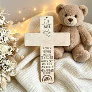 YOMDID Zur Taufe Wooden Cross Theme Photobooth Props Inspirational Faith Bless Plaque for Blessing Baptism Decoration