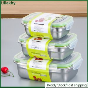 Uliekhy Stainless Steel Lunch Box Bento Box Portable Refrigerator Food Storage Container Large Capacity Fresh Keeping Bowl with Sealed Lid 350/550/850ML