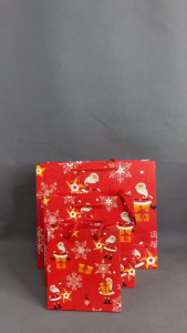 5pcs/10pcs "Thick Paper Christmas Gift Bag with Red Accents featuring Santa Claus Snowflakes Polka Dots Stripes and Christmas Tree Designs."