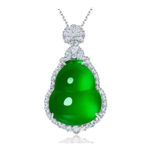 AILEQ | Natural Chalcedony S925 Sterling Silver Pendant  Gourd Design