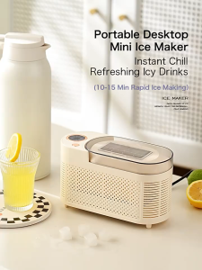 🧊 Fast Portable Mini Ice Maker - 10 Mins Solid Ice for Car Camping Home SG | Cream/Taro