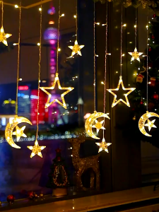2025 Eid Raya 5.5M Led Curtain Fairy light Lampu haisan light strip Room decor 5.5Meter Lampu Led Hari Rya Moon Star Decoration Garden Light