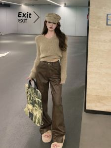 GUZILIAN | Casual Round Neck Short Sweater Set With Wide Leg Pants Korean Style Comfortable Fit For Young Women Online Exclusive Sale