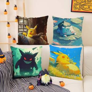 Bandai | Pokemon Jigglypuff Anime Plush Pillow Cover Soft Short Plush Cushion Cover For Sofa Bedroom Living Room Home Decor Gift