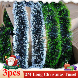 YESPERY 1/3Pcs 2m Christmas Decoration Bar Tops Ribbon Garland Christmas Tree Ornaments White Dark Green Cane Tinsel