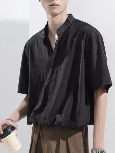 Áo Sơ Mi Nam Tay Ngắn Mùa Hè Bằng Lụa Băng Mỏng Rộng Rãi Cổ Đứng Tay Trễ Thoáng Khí Thoải Mái Thường Ngày Chất Lượng Cao