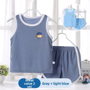 JIFANPAUL | Thin Summer Childrens Set Home Wear Sleeveless Air Conditioning Clothes Baby Silk Sleepwear