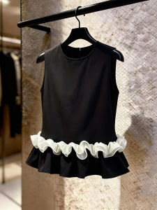 SHUAIYUE | Áo Blouse Eo Thon Đen Voan Không Tay