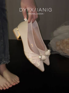 Pointed Toe Flower Thick Heel Single Shoes Womens 2024 New Fairy Style for Skirts Cheongsam Fairy Style Slip-on High Heels