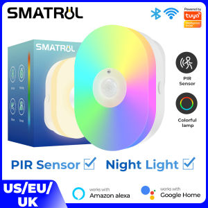 SMATRUL Tuya /Smart life APP Wifi pintar LED malam cahaya lampu pintar RGB + W boleh dimalapkan warna hiasan bilik tidur tenaga cekap rumah pintar PIR Sensor manusia badan induksi cahaya kanak-kanak/lelaki lama masa kawalan jauh kawalan suara untuk alexa