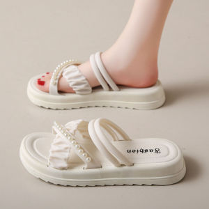 Pearl Platform Slippers Womens Summer Outwear 2024 New Arrival Two-Way Wear Fairy Style with Skirt Beach Seaside Sandals