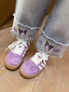 1-10y Bé Gái Kuromi Quần Jean Kuromi Kuromi bow Quần denim ống rộng