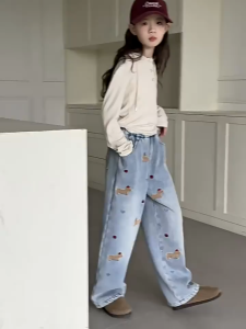 Jeans For Kids Girls 6-15Yrs Maong Pants Denim Baggy Pants Straight Leg Trendy Denim Pants Loose Wide-leg Pants Trousers Trendy Denim Maong Pants