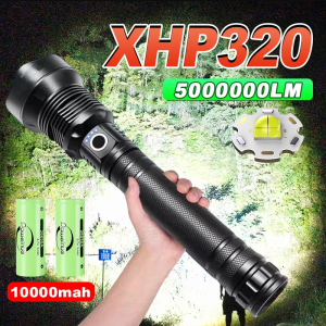 Đèn Pin LED XHP320 500000LM Đèn Pin Sạc Mạnh Mẽ Có Thể Điều Chỉnh Tiêu Điểm Để Cắm Trại Ngoài Trời Sử Dụng Chiến Thuật