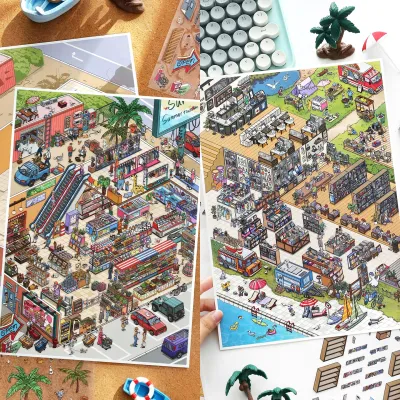 Retro Detailed Decorative Stickers Scene