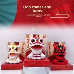 Solar Lion Dance Car Accessories Shaking Head Ornament Lucky Blessing Mascot for Vehicle Dashboard Decor
