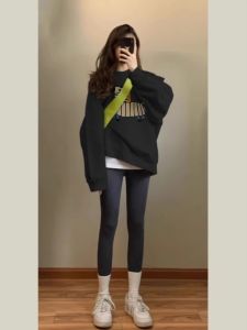 American Retro Oversize round Neck Sweatshirt Womens New 2025 Spring Autumn Black Fleece Large Size Jacket Comfortable Fit