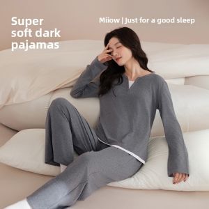 miiow | Pure Cotton Long Sleeve Sleepwear Set For Women Spring Summer Home Wear Outdoor Wearable Comfortable Breathable Lightweight Round Neck Pullover