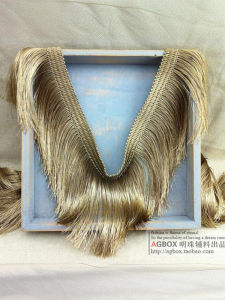 High-End Customized Blue Tassel Shawl Clothing Curtain Lampshade Trim Bohemian Court Style Silk Polyester Home Fabric