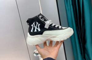 2025 New Hàn Quốc MLB Giày Nữ Hoa Điều Mẫu Mới NY Giày Nam Hoa Già Giày Đế Dày Giày Vải Bố Cao Cổ Thường Ngày Tăng Chiều Cao