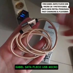 V98 ORI KABEL DATA USB MICRO FLECO NYLON TYPE usb FAST CHARHING PANJANG 1 METER CABLE USB ANDROID BA