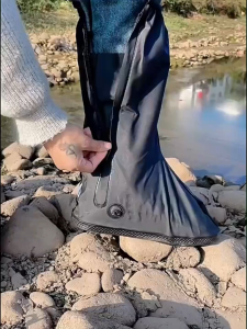 BOBO Thickened Waterproof Rain Boots For Women/Men Shoes Cover For High Cut Heavy Duty Anti-Slip Wear-Resistant Zipper