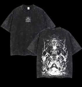Bandai | Mahoraga Sukuna T Shirt Jujutsu Kaisen Men Vintage Acid Wash Divine General Eight-Handled Sword Anime Graphic Tees