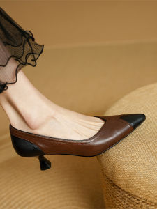 Elegant French Pointed Toe Single Shoes Womens Spring Autumn New Style Genuine Leather Slip-On High Heels Fashionable Versatile