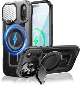 Cho iPhone 17 Pro Max Trường Hợp Với Máy Ảnh Bìa Giá kim loại (Magsafe Tương Thích) hai lớp chống sốc chắc chắn vỏ điện thoại Cho iPhone 17/Không Khí/16 Pro Max/15 Cộng Với/14 Pro/13/12