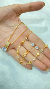 Perhiasan Wanita Full Set Warna 18K Kalung Gelang Cincin Anting Cantik & Elegan